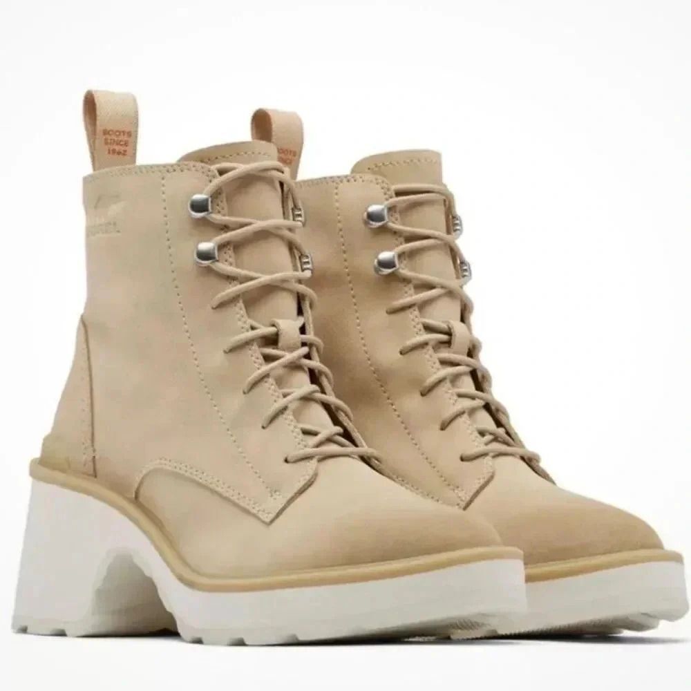 SOREL‎ | NIB Combat Moto Hi-Line Heel Lace Boot Ceramic Tan Chalk White | Size 9